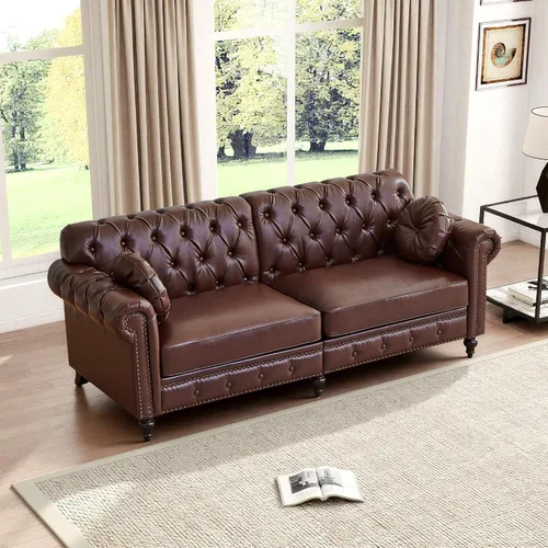 Vista 18 de ORRD Sofá de 2 piezas para sala de estar, silla moderna de piel sintética con respaldo alto, sofá biplaza con botón acolchonado, ribete de cabeza