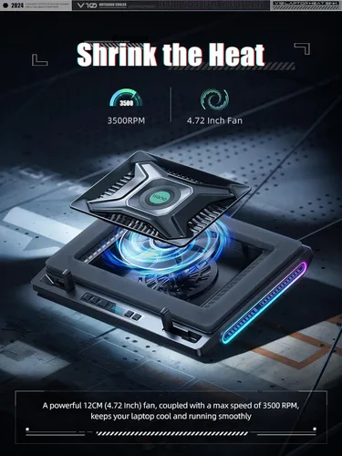 Vista 8 de llano V10 Almohadilla de Refrigeración para Laptop de Juegos, Enfriador de Laptop RGB con Potente Ventilador Turbo Externo de 4.72 Pulgadas