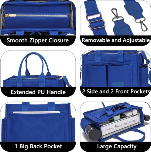 Vista 4 de Bolso de mano para mujer con compartimentos, bolso grande de lona para mujer, bolso cruzado de trabajo, portátil, bolsa de libros, bolsos de hombro