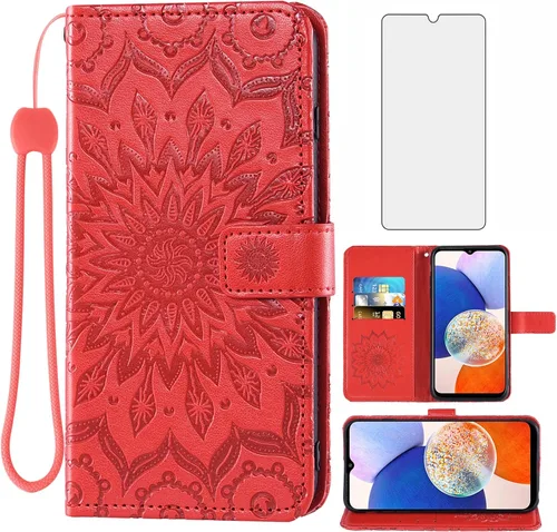Vista 8 de Asuwish Funda de teléfono para Samsung Galaxy A14 5G con protector de pantalla de vidrio templado y funda delgada de piel de girasol, soporte