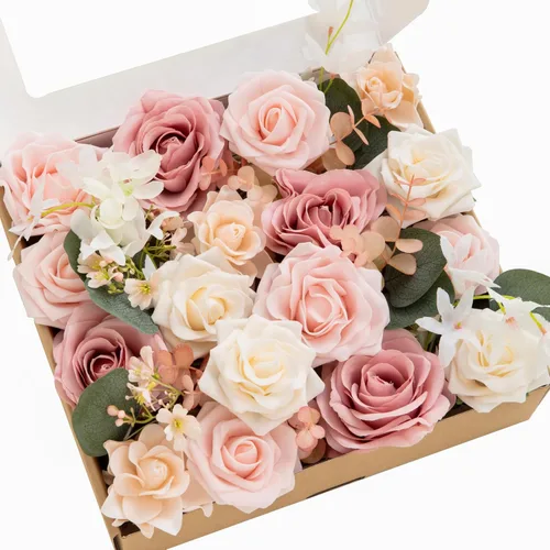 Vista 28 de Ling's moment Caja de flores artificiales de color rosa, sorbete tropical Grn-sorbete Tropical