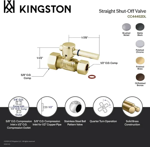 Vista 3 de Kingston Brass Elements of Design CC44458DL Concord - Válvula de parada recta de 1/2 pulgada IPS x 1/2 pulgada OD Comp de 5/8 pulgadas, níquel