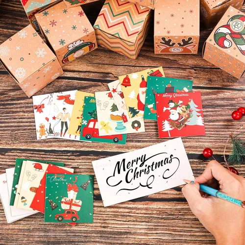 Vista 4 de PEUTIER 24 mini tarjetas de felicitación de Navidad, 3 x 3 pulgadas, bonitas tarjetas de felicitación navideñas, paquete surtido para familiares