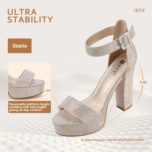 Vista 6 de IDIFU - Tacones de plataforma de 5pulgadas para mujer, sandalias Sabrina IN5 de tacón alto y grueso, correa de tobillo, zapatos sexis y elegantes