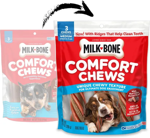 Vista 2 de Milk-Bone - Masticadores de confort, golosinas para perros sin piel cruda con textura masticable única y carne de vacuno real, 3 masticables