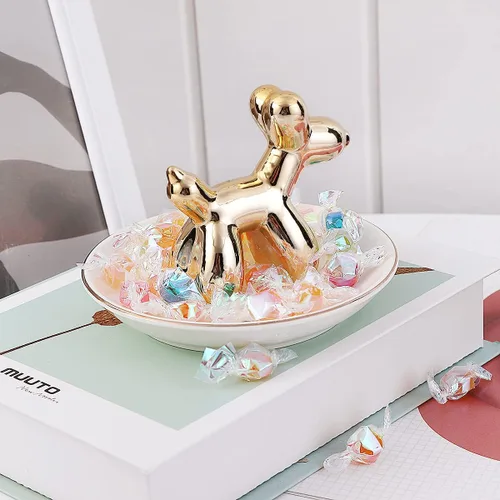 Vista 2 de Soporte de cartón dorado para anillos de perro, bandeja de joyería, collar, pulsera, organizador de cerámica, regalo de cumpleaños para novia, tía