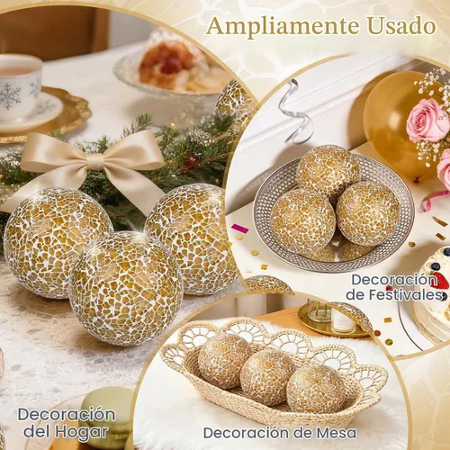 Vista 5 de 3 piezas de mosaico de vidrio orbes bolas decorativas, 3.35 3 piezas de decoración de orbes de vidrio marrón de 3.35 pulgadas