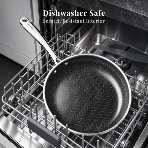Vista 8 de Redchef Sartén antiadherente de cerámica híbrida de 8 pulgadas, sartén de panal, sartén de acero inoxidable, utensilios de cocina saludables