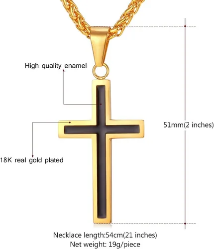 Vista 5 de U7 Simple Cross Necklace for Men Women, Stainless Steel Silver Black Gold Latin Cross Pendant Necklaces, Custom Engravable, Length 22-24 Inches