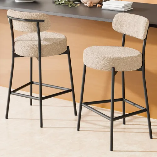 Vista 37 de Boucle - Juego de 2 taburetes de bar de altura de mostrador de 28 pulgadas, taburetes de bar modernos con asiento redondo de 4 pulgadas de grosor