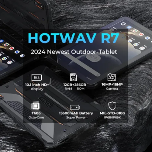 Vista 9 de HOTWAV R7 Tablet resistente Android 13, 15600mAh 10.1 pulgadas HD+ tableta impermeable, 12GB+256GB/(2TB TF) Tabletas de trabajo al aire libre