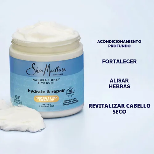 Vista 7 de SheaMoisture Champú y acondicionador, hidratación y reparación de miel de manuka y yogur + tratamiento potencial de proteínas, mascarilla capilar
