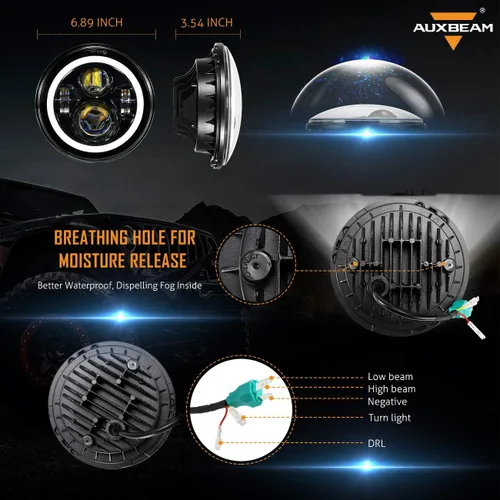 Vista 3 de Auxbeam Faros delanteros LED de 7 pulgadas aprobados por DOT para Jeep Wrangler JK JKU Unlimited TJ LJ CJ 1997-2018, faros delanteros redondos de 7