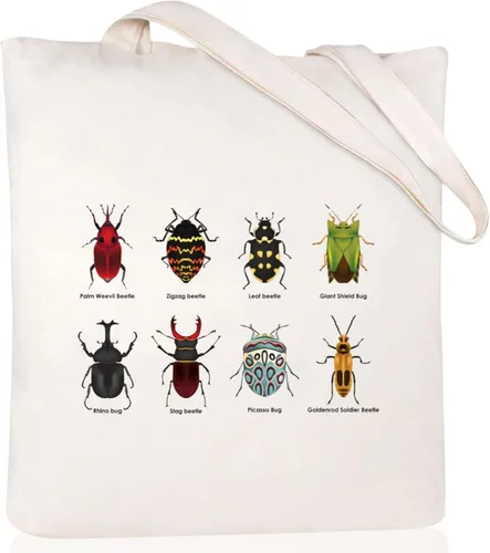 Vista 12 de Bolsa de lona estética para mujer con bolsillo interior, bolsa de hombro para libros, bolsas reutilizables para compras