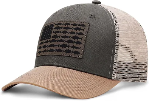 Vista 24 de Sombrero de camionero con bandera de pez estadounidense, regalos de pesca para hombres, sombrero de pesca Snapback perfecto para pesca y uso diario
