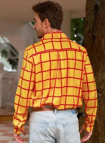 Vista 5 de Arvilhill Adult Halloween Howdy Costume Men's Button Down Plaid Cowboy Shirt