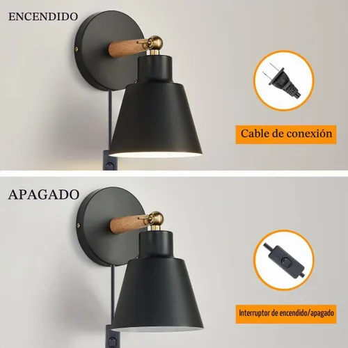 Vista 6 de ClanKin Juego de 2 apliques de pared enchufables, lámpara de pared para dormitorio industrial, lámpara de pared para baño, pasillo, sala de estar