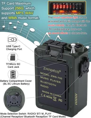 Vista 4 de ZHIWHIS Radio de onda corta con Bluetooth, radio portátil con temporizador de sueño, radios de onda corta Weather AM FM con el mejor sonido