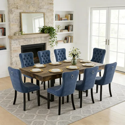 Vista 35 de Juego de mesa de comedor extensible de 5 piezas para 4, mesa de cocina de madera marrón de 63-78.7 pulgadas con 4 sillas acolchadas beige, juego