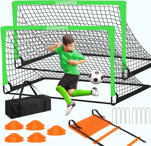 Vista 12 de Porterías de fútbol para niños para el patio trasero, juego de 2 porterías de fútbol de 6 x 4 pies para niños con red de fútbol, 10 conos de fútbol