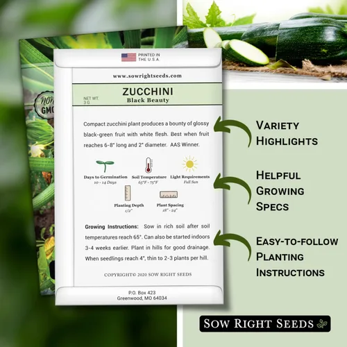 Vista 2 de Sow Right Seeds - Semillas de calabacín Black Beauty para plantar - Paquete de reliquia sin OMG con instrucciones para plantar un huerto doméstico