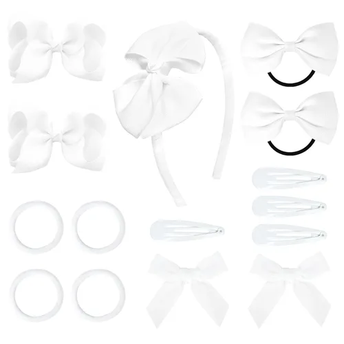 Vista 12 de DEEKA Juego de accesorios para el cabello de uniforme verde oscuro, 15 piezas, lazos para el cabello, pinzas para el cabello, diadema, lazos