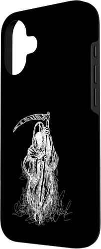 Vista 2 de iPhone 16 Halloween Grim Reaper Ghost with Scythe, Hand Sketch Case