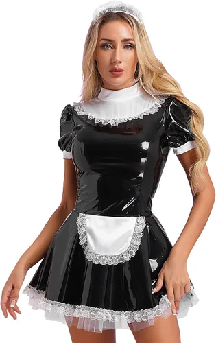 Vista 4 de Lejafay Vestido de sirvienta francesa para mujer, disfraz de cosplay, vestido de tutú ajustado para mujer