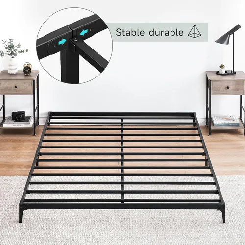 Vista 5 de GAOMON Base de cama matrimonial baja de 6 pulgadas, plataforma de metal resistente, listones de acero resistente, no necesita somier, fácil montaje