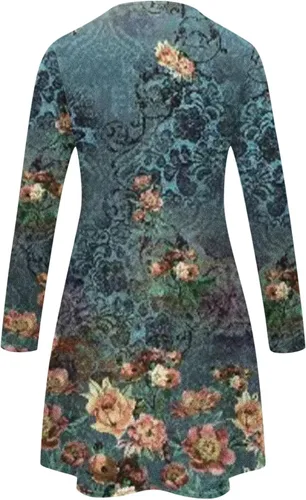 Vista 5 de Cafuvv Vestidos cóctel florales Mujer Manga Larga Tie Dye Vestido diario Vestido hueco Cuello Swing dobladillo Cortos