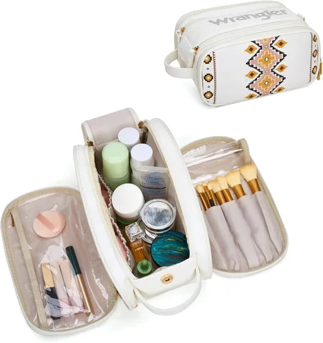 Vista 11 de Wrangler - Neceser de viaje grande para maquillaje, bolsa de cosméticos Vaca café