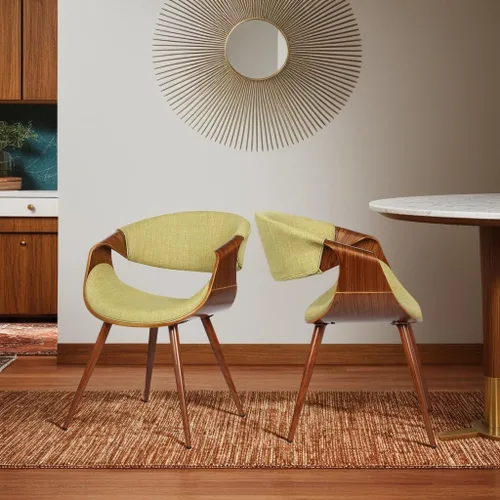 Vista 19 de Armen Living Silla de comedor de mariposa estilo mediados de siglo en acabado de nogal y tela azul - Juego de 4