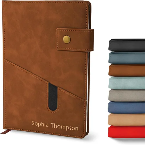 Vista 12 de Promot Cuaderno Personalizado - Diario en Cuero A5 con Páginas Rayadas para Hombres y Mujeres - Cuaderno Ejecutivo de Tapa Dura, Diario Diario