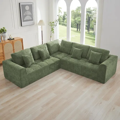 Vista 19 de Sofás seccionales modulares de 110 pulgadas para sala de estar, sofá seccional comprimido sin hueso, sofá de espuma viscoelástica tapizado de 3 Beige