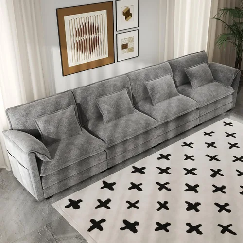 Vista 17 de Real Relax 145'' Sofá seccional modular, sofá convertible de 4 plazas con chenilla, 8 almohadas y 2 reposabrazos para sala de estar, oficina