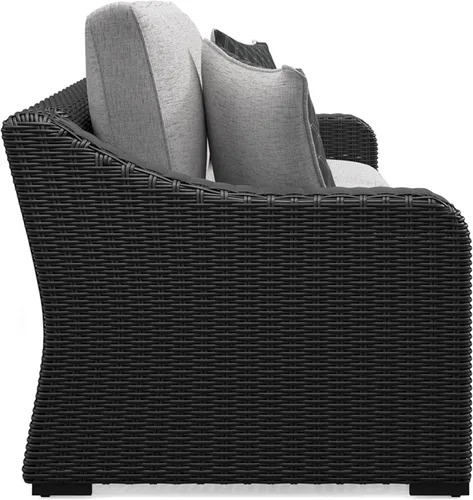 Vista 10 de Signature Design by Ashley Beachcroft - Sofá resistente a la intemperie con tela casual para interiores/exteriores con cojín y 2 cojines Negro