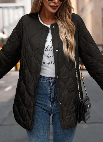 Vista 5 de PRETTYGARDEN Chaqueta bomber acolchada para mujer, estilo casual, de gran tamaño, con botones, ropa exterior