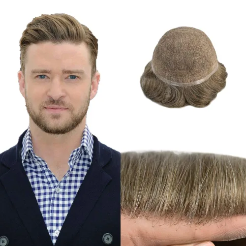 Vista 68 de PUNRU HAIR Completo Swiss Lace Toupee para hombres Sistema de cabello humano real Sistema de reemplazo de cabello humano para hombre Toupee