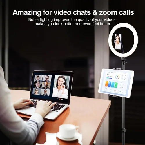 Vista 15 de Elitehood Anillo de luz de 12 pulgadas con soporte de trípode (72 pulgadas de alto) y soporte para iPad/teléfono, luces LED de círculo para selfie