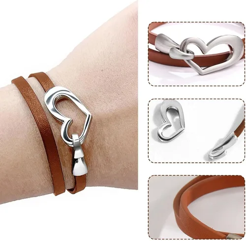 Vista 7 de Long tiantian Heart Leather Bracelets for Women Boho Western Jewelry for Women Cowboy Vintage Jewelry PinkRed Wrap Cuff Bracelets Valentines Day