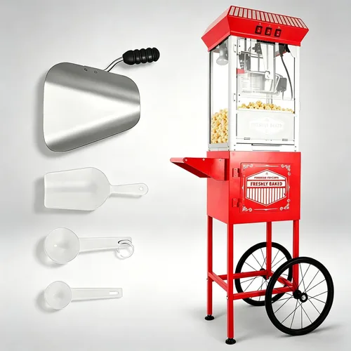 Vista 12 de 20 OZ Commercial Popcorn Machine with Cart - Stainless Steel Kettle Popper with Wheels, Warming Deck & Tempered Glass, for Business, School