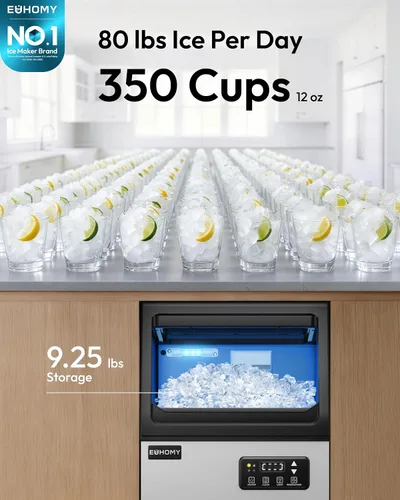 Vista 2 de EUHOMY Máquina comercial para hacer hielo de pepitas, 80 libras/24 horas, máquina de hielo de guijarros debajo del mostrador de acero inoxidable