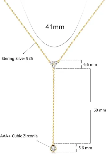 Vista 6 de espere Collar de plata de ley con circonita cúbica para mujer, collar con triple circonita cúbica en forma de Y
