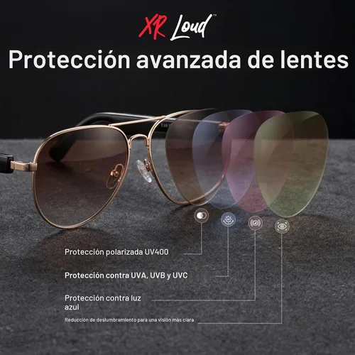 Vista 7 de XR Loud™ - Lentes de sol de aviador Bluetooth para hombres y mujeres, lentes de audio inteligentes polarizados UV400 con altavoces de oreja abierta