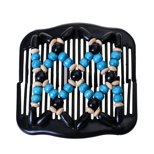 Vista 2 de Lovef Magic Wood Beads - Clip de peine doble para el cabello, accesorios elásticos para el cabello para mujer (azul, beige, rosa, rojo, morado)
