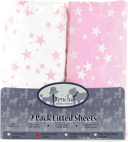 Vista 23 de Frenchie Mini Couture Sábanas para moisés, 100% algodón, estrellas azules, 15 x 33 pulgadas, paquete de 2