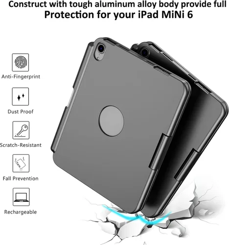 Vista 7 de FUWANG Funda con teclado y panel táctil para iPad mini 7 A17 Pro 2024 y Mini de 6ª generación 2021 de 8.3 pulgadas - Teclado retroiluminado de 7
