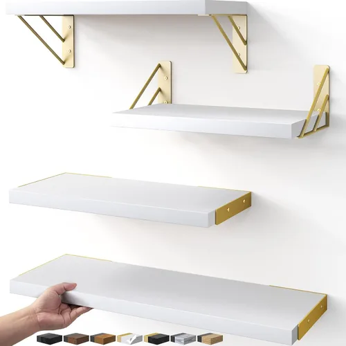 Vista 16 de BAYKA Estantes flotantes montados en la pared, estante de pared flotante de madera para libros y decoración, exhibición y organizador que ahorra
