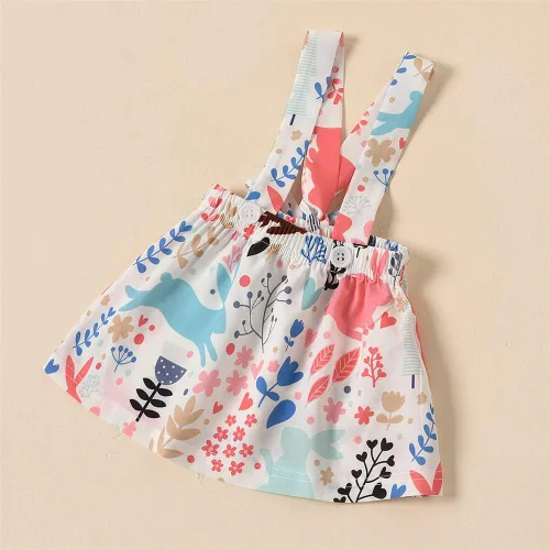 Vista 6 de LittleSpring Conjunto de 3 piezas de ropa de verano para niña con volantes, falda y diadema
