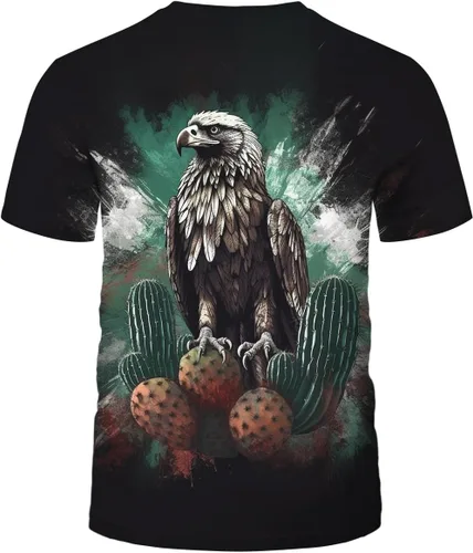 Vista 3 de Srcnhim Camiseta colorida de la bandera mexicana mágica de México Eagle Cactus Camisetas